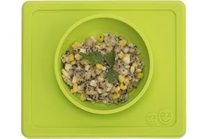 ezpz Mini Bowl (Lime) - 100% Silicone Suction Bowl with Built-in Placemat for Infants + Toddlers - Comes with a Reusable Travel Bag