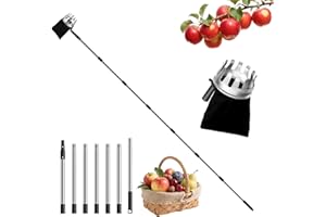 FLORA GUARD Fruit Picker 7 Sections, 2.9M Apple Picker with Telescopic Handle, Lightweight Stainless Steel Connecting Pole and Fabric Bag, Fruit Grabber Easy to Assemble, for Orange Lemon Etc