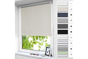 smartdemo Store Occultant sans Perçage, Store Enrouleur Opaque Thermique Isolant, Protection de Vie Privée & Protection Soleil, pour Fenêtre ou Porte, 45l x 100L cm (Largeur du Tissu 41cm), Beige