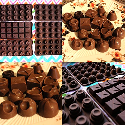 6er Set Flexible Pralinen Bonbon Eiswürfelschale aus Silikon zum Backen oder Einfrieren – Schale mit 90 Modellierförmchen von Kurtzy TM - 4