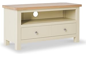 ROSELANDFURNITURE Farrow Cream Small TV Unit for Living Room | Roseland Furniture Fully Assembled 90 cm Painted Solid Wood Television Cabinet Stand with Oak Top Suitable for TVs up to 40 inches
