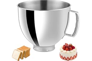 BOYIFEIJIE Edelstahlschüssel für KitchenAid 4,5–5 Quart Küchenmaschine, mit Edelstahlgriff, kompatibel mit KitchenAid Classic und Artisan Modellen