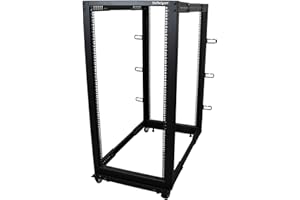 StarTech.com Rack 25U Móvil de Marco Abierto de 4 Columnas para Servidores, Rack de Cuatro Columnas 19 Pulgadas para Equipo de Red e Informático, Ruedas o Patas Niveladoras, 4POSTRACK25U