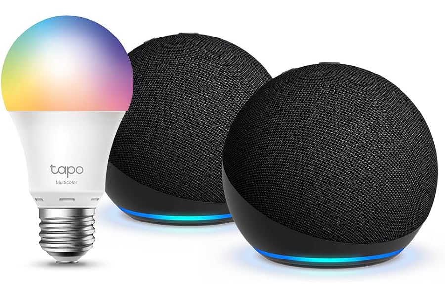 Echo Dot (Neueste Generation) | Anthrazit, 2er pack + Tapo L530 EA Smart Bulb (E27), Funktionert mit Alexa - Smart Home-