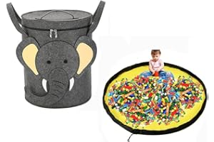 KEPUARM Foldable Storage Bag with Play Mat, Toy Organizer, Toy Storage Bag with Handle, Detachable Toy Storage and Play Mat for Kids Room Nursery, Vertical Slideaway Toy Storage Bin with Sliders