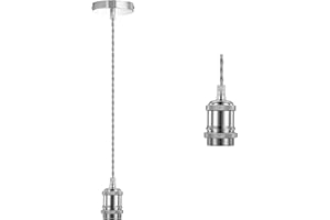 Licperron Vintage Pendant Light Fitting Kit, Chrome Braided Flex Ceiling Lamp, E27 Light Fitting Kit - Chrome. 1pack