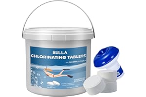 BULLA Chlorine Tablets for Swimming Pool, 1 lb Pool Cleaning Tabs + Floating Chlorine Tabs Dispenser, 1 Inch large Cleaning Tablets for Hot Tub, Swimming Pool Paddling Pool Spa Bathtubs