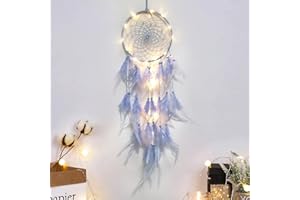 Hongyans Attrape de Rêves LED, Faite Main Capteur de Rêves en Plumes Lumineux Dream Catcher pour Chambre Maison Décoration Tenture Murale Mobile Decoratif Filles Enfants Cadeau