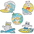 Excefore Surfing Cat and Puppy Enamel Pins,5 Pieces Cartoon Animal Brooch Pin Cute Enamel Lapel Pin Badges Brooch Pins Set for Clothing Jackets Backpacks Accessory DIY Craft