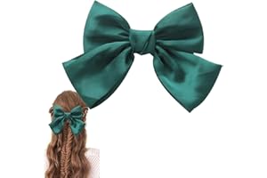 BH-MISSTARS MISSTARS Bow Hair Clip, Hair Bows for Women, Big Bowknot Hairpin French Hair Clips Solid Color Soft Satin Silky Hair Bows for Women Girls (Green)