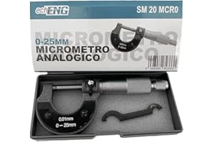 ECHO ENG Micrometro analogico per esterno 0-25 mm strumento di misurazione lettura centesimale micrometro 0,01 mm per misure esterne precise campo di misura 0–25 mm– echoENG – SM 20 MCR0