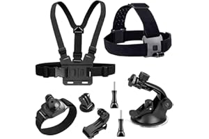 YEHOLDING 8 en 1 Accessories Pack Kit, Adjustable Length Harnais de Poitrine, Fixation Bandeau, Fixation Poignet, Compatible with GoPro, AKASO, Xiaomi YI, SJCAM, et Autres Actions cam