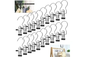 BUZIFU 20 Pcs Portable Laundry Hooks, No-slip Metal Boots Hangers,Single Coat Hangers,Hat Storage Hanger Clips, Home Travel Hanger Clips, Clip Hooks Hanger for Towels, Socks