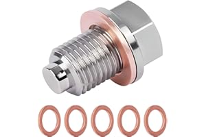 CVMGO Magnetic Oil Drain Plug M14 x 1.5, Universal Stainless Steel Sump Drain Nut Bolt with 5 Copper Crush Washers Replacement Oil Plug for Honda Ford Hyundai Mazda Cars Boats Motorcycles