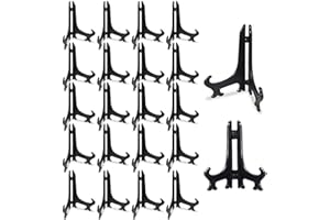Woohome 5 Pollici 20 Pz Nero Plastica Cavalletto Piastra Supporti Pieghevole Supporto Foto Plate Stand per Immagini Casa Matrimonio Decorazione