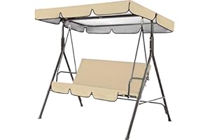RURUNKLEE Porch Swing Canopy with Seat Cushion Covers Set, Replacement Waterproof Swing Top Covers with Swing Seat Covers