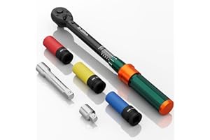 NADOKHI Chiave Dinamometrica 1/2'', 20-220Nm, 6 Pezzi Chiave Dinamometrica Auto con Bussole 17mm/19mm/21mm, Prolunga 125mm, 1/2"-3/8" Adattatore, per Cambio Gomme Auto e Moto