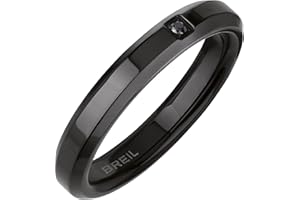 Breil, Anello Uomo Collezione Y, Fedina da Uomo in Acciaio Lucido IP Black con Cristallo Nero Incastonato, Anello Maschile dal Design Semplice e Minimal