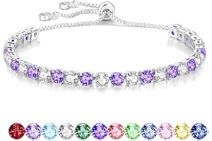 Mieoyue S925 Silver Bracelet for Women Adjustable Slider Crystal Tennis Bracelet Birthstone Jewellery Birthday Gifts
