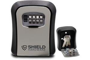 SHIELD HARDWARE Key Safe Combination Lock Box - Wall Mounted Heavy Duty Waterproof Key Storage