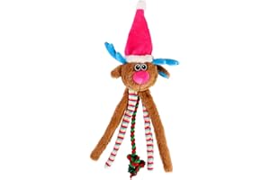 DINGO WALDEMAR RUTKOWSKI DINGO Reindeer Dog Toy with a Pink Hat, Rope Tug and Sewn-in Squeaker, Funny for Dog Training, Tug of War, Fetch, Play, 50 cm Long, Multicolor 17482