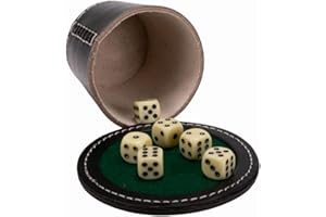 GICO Qualitäts Würfelbecher groß (echt Leder) XL schwarz mit Deckel 12 cm/Würfelteller und 6 Würfeln - 5901