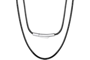 HSWYFCJY Cadena De Cuero Hombre 2/3mm Collar Cuero Mujer Negro/Marrón Acero Inoxidable Cadenas Hombre De Goma 46-76cm Colgante Diy Joyería