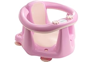BABYWALZ baby-walz Deluxe Pink Bath Seat with Suction Cups Liquid Crystal Thermometer 2 Built-in Toys Ergonomically Shaped Non-Slip Soft Rubber Suitable from 6 to 15 Months