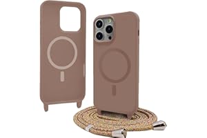 Bigcousin Handykette für iPhone 14 Pro Max Hülle mit Band,Magnetisch kompatibel mit Magsafe,Silikon Necklace Handyhülle mit verstellbar und abnehmbar,Braun