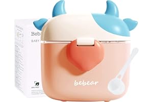Bebamour Dispensador de fórmulas Dispensador de leche en polvo para bebés Olla Linda Vaca lechera Contenedor de almacenamiento de leche en polvo portátil,460ML,Pink