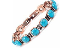 EnerCoppeX Terapia magnética de cobre puro al 99,99% para aliviar la artritis Pulsera de mujer, Pulsera de cobre turquesa Türkiye magnética fuerte de 3500 gauss, Terapia magnética para joyería de muje