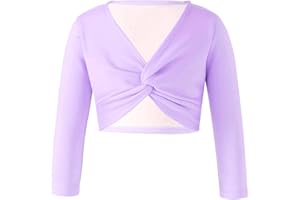 Freebily Kinder Mädchen Ballettjacke Plus Kaschmir Ballett Wickeljacke Fleece Langarmshirt Crop Top Schulterjacke für Ballett Training