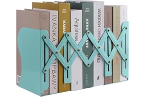 Expandable Metal Bookends, MSDADA Adjustable Book Ends Heavy Duty Book Holder Desktop Book Stand Non-Skid Desk Organizer for Kids Student Home Office School Bookshelf Book Storage (Turquoise)