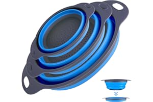 SHIRYLZEE 3 Stück Faltbarer Seiher Sieb, Küche Silikon Klappbar Abtropfsieb Nudelsieb Set mit Grifffor Silikon Sieb Seiher für Draussen Camping Küche, 3 Größe of 9.5" and 11.5" and 14" Colanders