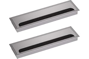 LIKERAINY Couvercle Passe Câbles Fil Rectangulaire 80x 280mm pour Encastrer sur Table de Bureau Organisateur de Cables pour Meuble Aluminium Argent Anodisé Passage de Câble Cache-Câble Lot de 2