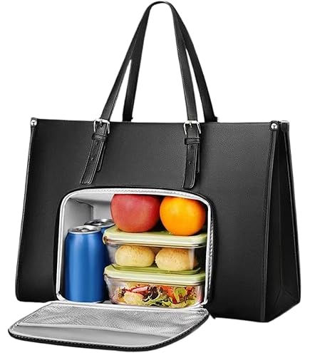 Borsa Tote 2 In 1 Con Portapranzo - Borsa Lavoro 15,6" Isolata, Nero
