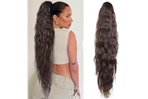 XFSRG Coleta Postiza Pelo Natural Ondulado Sintética Ponytail Drawstring Extensiones de Cabello Coleta para Mujeres（Marrón/76CM）