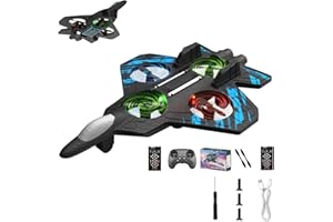 GENERIC Skyriders Rc Jet, Rc Stunt Fighter Jet Toy for Kids with 360° Flips & LED Lights, Christmas Remote Control Helicopter, Foam Remote Control Airplane for Beginners (Blue + 2 Battery)