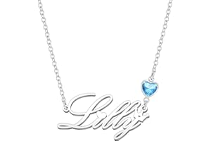 Kraven Personalized Dainty Name Necklaces Blue Birth Stone Custom Engraved Initial Nameplate Pendant Choker Customized Birthday Mother Christmas Gifts for Women Girls Teen Daughter
