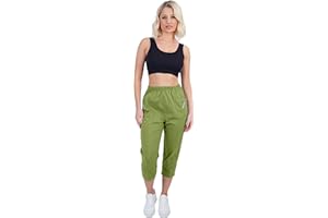 Style Lockers® Women's Capri Trousers - Ladies Cherry Berry Plain Cropped 3/4 Length Trouser Stretch Fit Elasticated Waist Summer Short Pants Plus Size 8-26