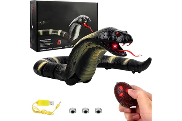 SGZIOO Serpent télécommandé, cobra radiocommandé, jouet serpent électrique, avec télécommande, yeux LED lumineux, langue rétractable