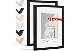 HIMEETIME® 2x Marco de fotos A5 15x21 cm Negro de Madera marcos cuadro,Aplicable para fotos de 9 x 14 cm con paspartú o 14.8 x 21cm sin paspartú,Para Decoración Hogar marco A5