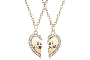 Momeski 2 Stück Beste Freunde Halsketten Set, BFF Halsketten Freundschaftskette für Mädchen aus Legierung und Strass, ideales Geburtstagsgeschenk mit Anhänger Kette (Gold)