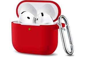 Ouwegaga Compatible for AirPods 4th Generation Case 2024- Full Body Protective Case, Shock-Resistant Silicone Case Cover Compatible with Apple AirPod 4 Case, Front LED Visible, With Carabiner, Red