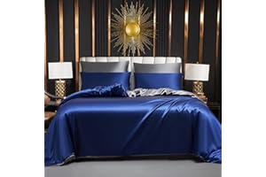 LUOFANFEI Juego de Funda Nordica Cama 135/150 Azul Oscuro Gris Saten Sábanas de Seda Satinada de Brillo Lustroso Juego de Funda de Edredón 240x220 y Fundas Almohada (50x75cm)
