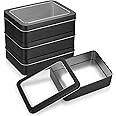 Qeapug 4 Pcs Metal Tins with Lids, Small Tins with Lids, Tins Containers, Metal Rectangular Empty Tins No Hinged, Portable Small Tin Box Metal Storage Boxes with Lids for Key Candy (black)