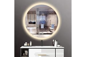 Panana Miroir de salle de bain rond étanche à LED avec éclairage tactile, désembuage et dégradé de lumière, miroir anti-buée (rond, 60 cm x 60 cm)