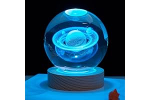 HADAVAKA Modello 3d Della Sfera Di Cristallo Della Galassia, 7 Colori Che Cambiano Luce Con Base A Led, Modello Di Pianeti Da 8 Cm, Scena Notturna Creativa Astronomia 3d Luce Notturna Luminosa (Saturn)