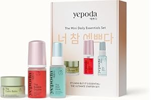 Yepoda The Mini Daily Essentials Set, kit K-Beauty de prueba o viaje con 3 productos: bálsamo, espuma limpiadora y tónico. Vegano y apto para todo tipo de pieles