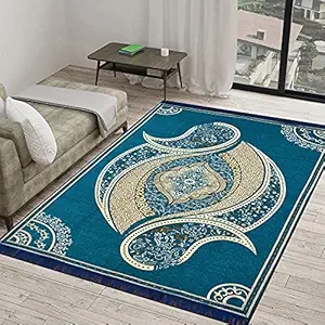 KK Home Store Decor Royal Look Velvet Carpet for Living Room, sky blue, 5 x 7